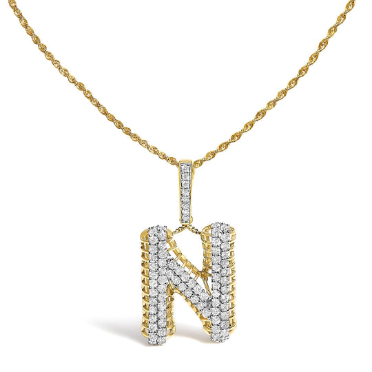 Men's 10K Yellow Gold 1 1/2 Cttw Diamond Letter N Initial Pendant Necklace-0