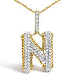 Men's 10K Yellow Gold 1 1/2 Cttw Diamond Letter N Initial Pendant Necklace-1 thumbnail 2