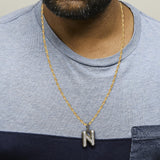 Men's 10K Yellow Gold 1 1/2 Cttw Diamond Letter N Initial Pendant Necklace-2 thumbnail 3