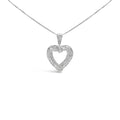 .925 Sterling Silver 1.00 Cttw Baguette and Round Diamond Open Heart Pendant Necklace-0