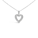 .925 Sterling Silver 1.00 Cttw Baguette and Round Diamond Open Heart Pendant Necklace-0 thumbnail 1