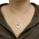 .925 Sterling Silver 1.00 Cttw Baguette and Round Diamond Open Heart Pendant Necklace-2 thumbnail 3