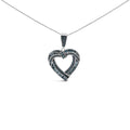 925 sterling silver open heart necklace with round and baguette blue diamonds