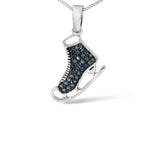 .925 Sterling Silver 1/10 Cttw Blue Diamond Ice Skate Pendant Necklace-1 thumbnail 2