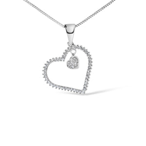 925 Sterling Silver 1/3ct TDW Diamond Heart Pendant Necklace-1