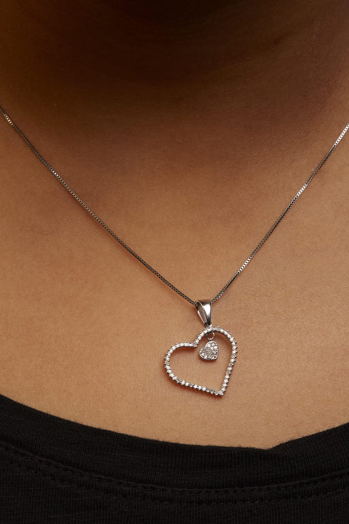 925 Sterling Silver 1/3ct TDW Diamond Heart Pendant Necklace