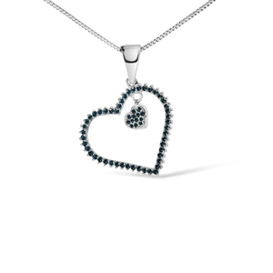 925 Sterling Silver 1/3ct TDW  Blue Treated  Diamond Heart Pendant Necklace-1