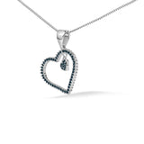 925 Sterling Silver 1/3ct TDW  Blue Treated  Diamond Heart Pendant Necklace-3 thumbnail 4