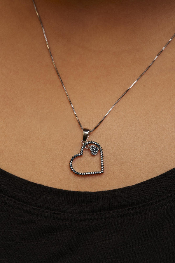 925 Sterling Silver 1/3ct TDW  Blue Treated  Diamond Heart Pendant Necklace