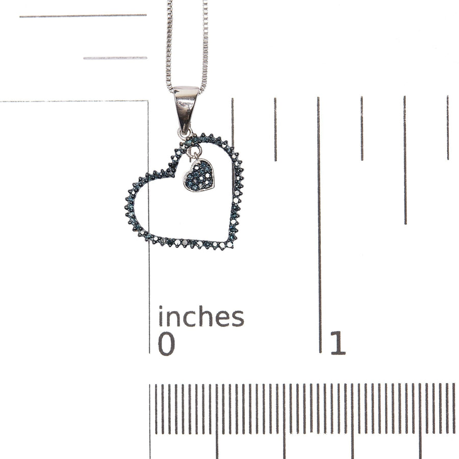 925 Sterling Silver 1/3ct TDW  Blue Treated  Diamond Heart Pendant Necklace