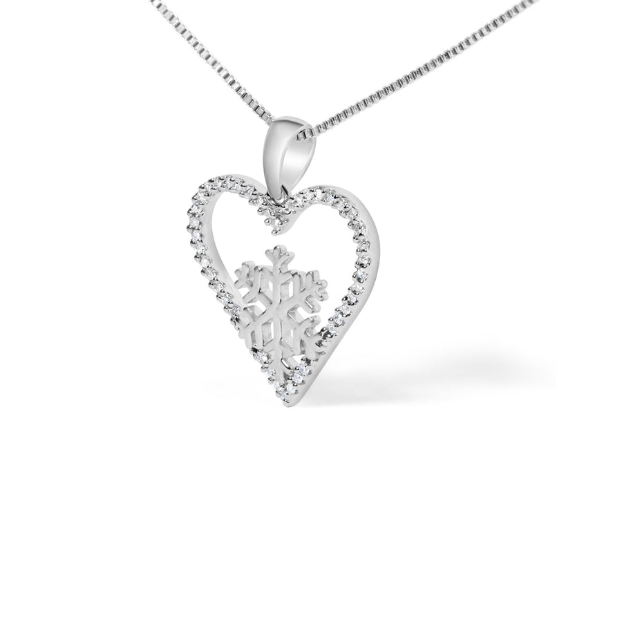 925 Sterling Silver 1/10ct TDW Diamond Heart Pendant Necklace 18