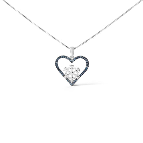 925 Sterling Silver 1/10ct TDW  Blue Treated  Diamond Heart Pendant Necklace
