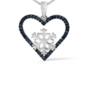 925 Sterling Silver 1/10ct TDW  Blue Treated  Diamond Heart Pendant Necklace-1