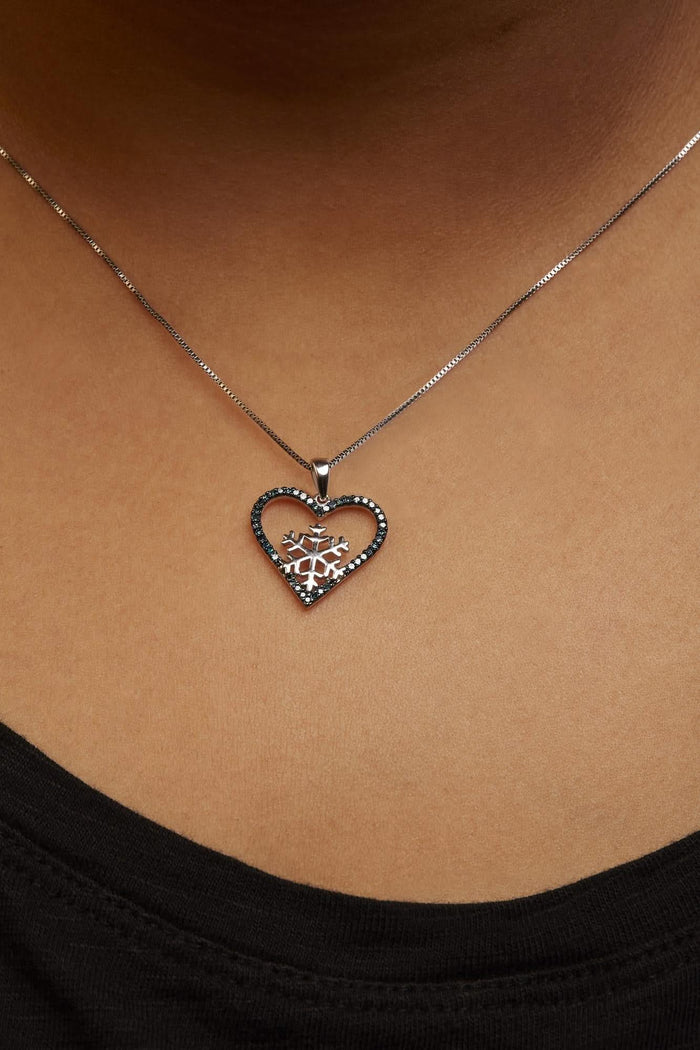 925 Sterling Silver 1/10ct TDW  Blue Treated  Diamond Heart Pendant Necklace