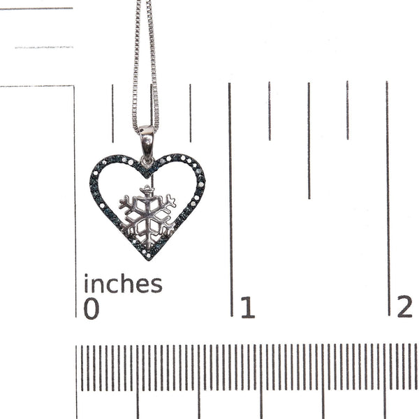 925 Sterling Silver 1/10ct TDW  Blue Treated  Diamond Heart Pendant Necklace