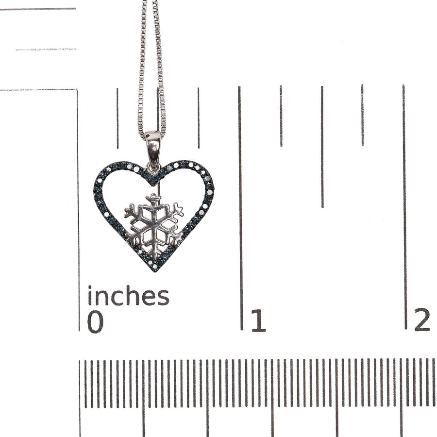 925 Sterling Silver 1/10ct TDW  Blue Treated  Diamond Heart Pendant Necklace