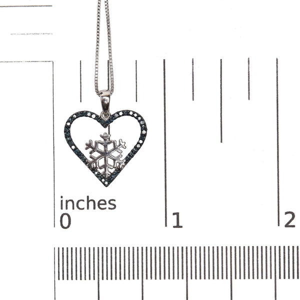 925 Sterling Silver 1/10ct TDW  Blue Treated  Diamond Heart Pendant Necklace