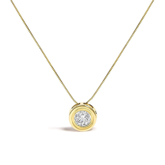 14K Yellow Gold 1 3/8 Cttw Bezel Set Round Champagne Diamond Solitaire 18" Pendant Necklace (Champagne Color, SI2-I1 Clarity)-0