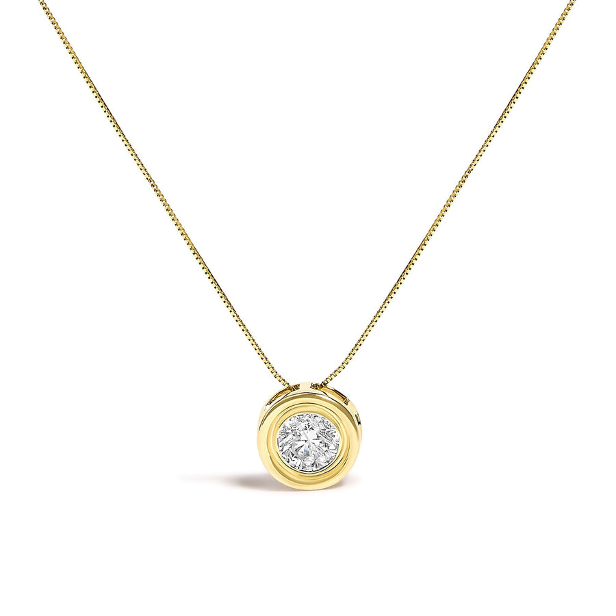 14K Yellow Gold 1 3/8 Cttw Bezel Set Round Champagne Diamond Solitaire 18