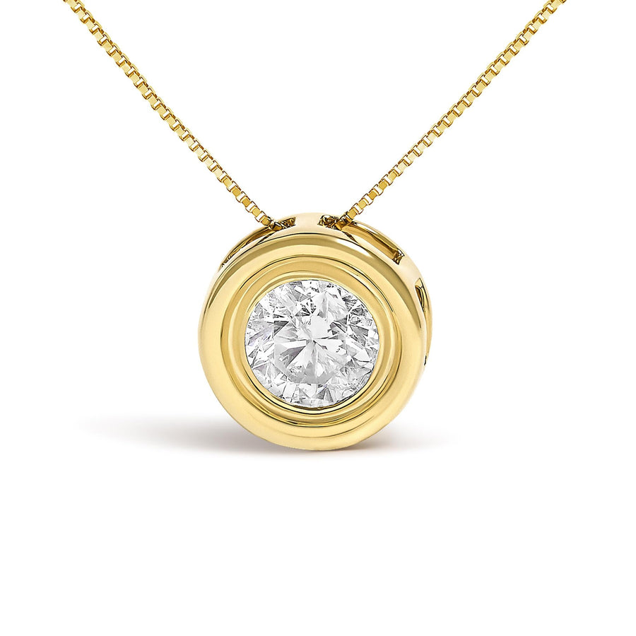 14K Yellow Gold 1 3/8 Cttw Bezel Set Round Champagne Diamond Solitaire 18