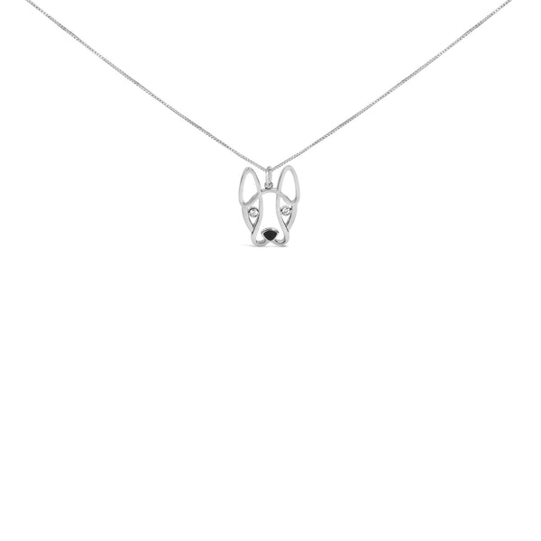 .925 Sterling Silver Diamond Accent and Black Enamel French Bullldog 18