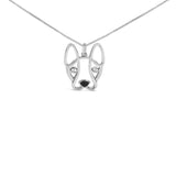 925 sterling silver French Bulldog pendant necklace with diamond accents thumbnail 1