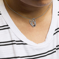 .925 Sterling Silver Diamond Accent and Black Enamel French Bullldog 18