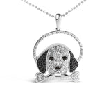 925 sterling silver beagle dog and bone pendant with white and black diamonds thumbnail 1