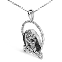 .925 Sterling Silver 1/4 Cttw White and Black Diamond Beagle Dog and Bone Pendant Necklace (I-J Color, I2-I3 Clarity) - 18