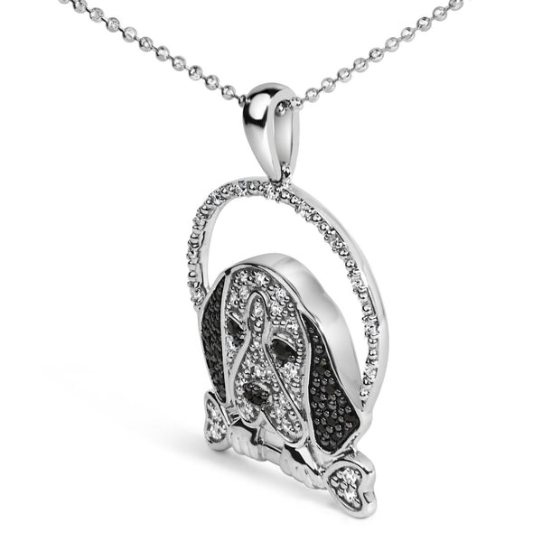 .925 Sterling Silver 1/4 Cttw White and Black Diamond Beagle Dog and Bone Pendant Necklace (I-J Color, I2-I3 Clarity) - 18