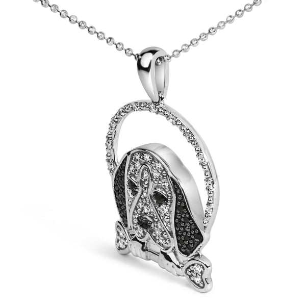 .925 Sterling Silver 1/4 Cttw White and Black Diamond Beagle Dog and Bone Pendant Necklace (I-J Color, I2-I3 Clarity) - 18