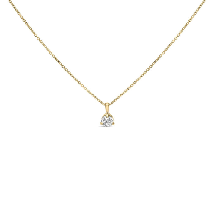 14K Yellow Gold 3/8 Cttw 3 Prong Martini Set Round Diamond Solitaire Pendant Necklace (G-H Color, SI2-I1 Clarity) - 18