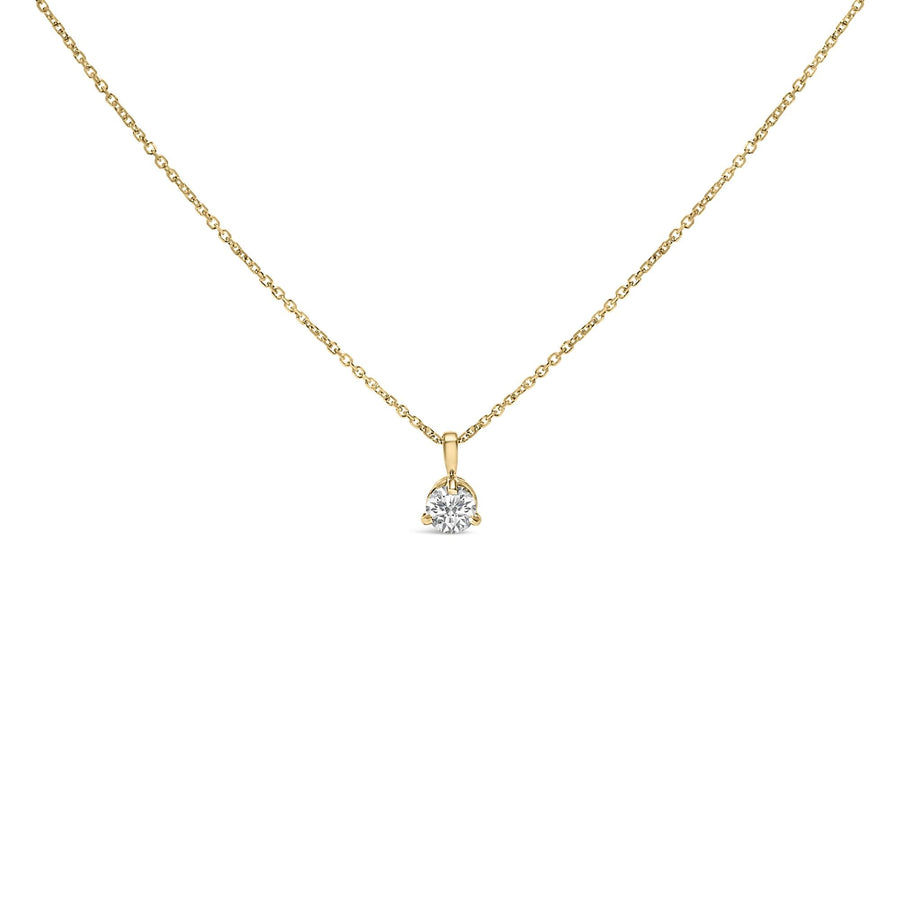 14K Yellow Gold 3/8 Cttw 3 Prong Martini Set Round Diamond Solitaire Pendant Necklace (G-H Color, SI2-I1 Clarity) - 18