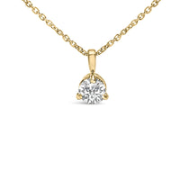 14K Yellow Gold 3/8 Cttw 3 Prong Martini Set Round Diamond Solitaire Pendant Necklace (G-H Color, SI2-I1 Clarity) - 18