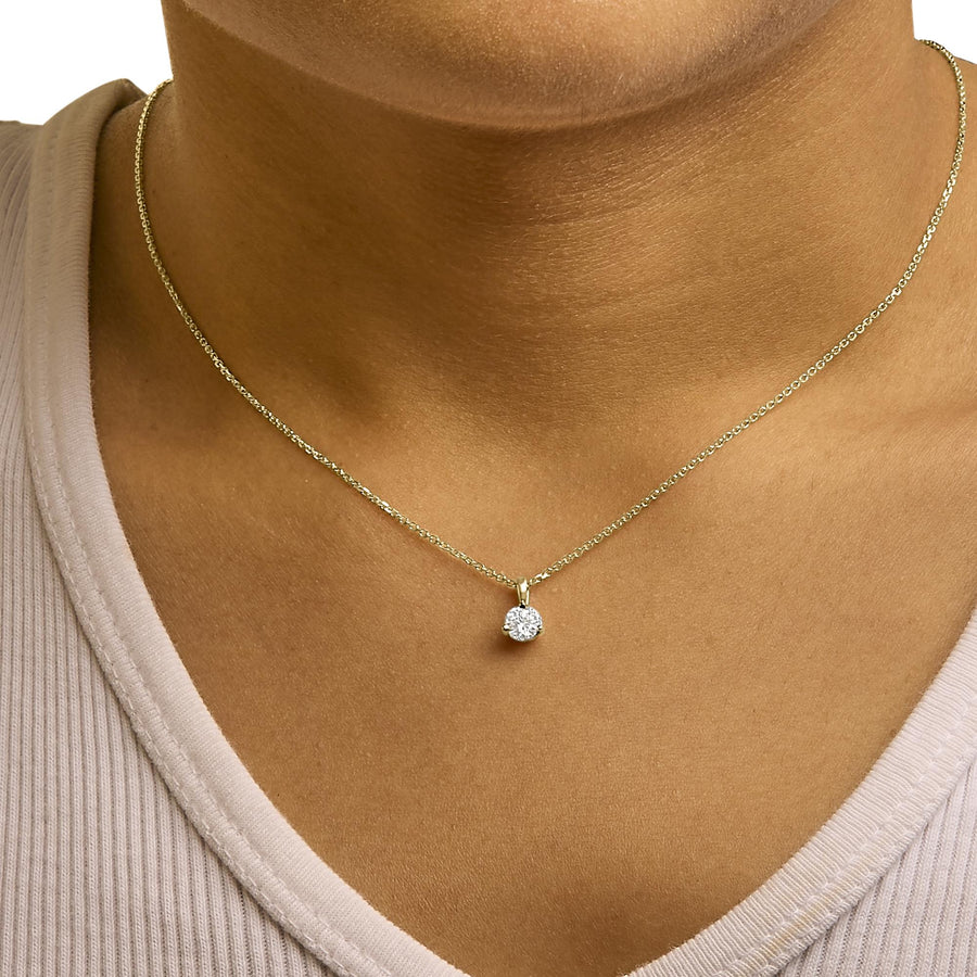 14K Yellow Gold 3/8 Cttw 3 Prong Martini Set Round Diamond Solitaire Pendant Necklace (G-H Color, SI2-I1 Clarity) - 18