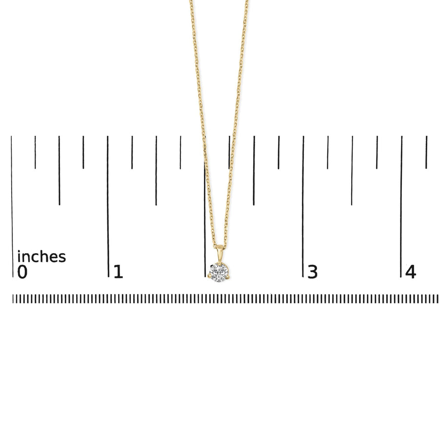 14K Yellow Gold 3/8 Cttw 3 Prong Martini Set Round Diamond Solitaire Pendant Necklace (G-H Color, SI2-I1 Clarity) - 18