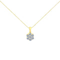 14K yellow gold necklace with 7 round diamond stones in a floral cluster