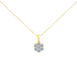 14K yellow gold necklace with 7 round diamond stones in a floral cluster thumbnail 1