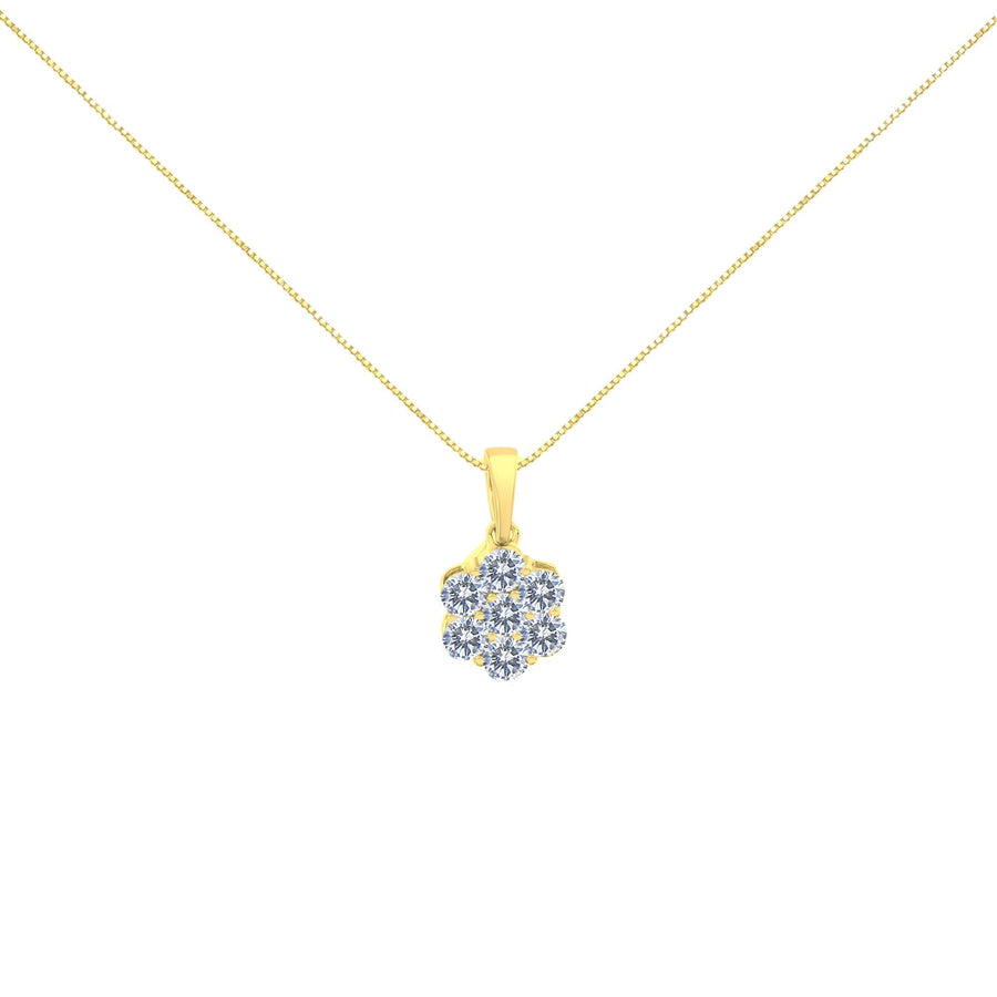 14K Yellow Gold 1.00 Cttw Brilliant Round-Cut Diamond 7 Stone Floral Cluster 18