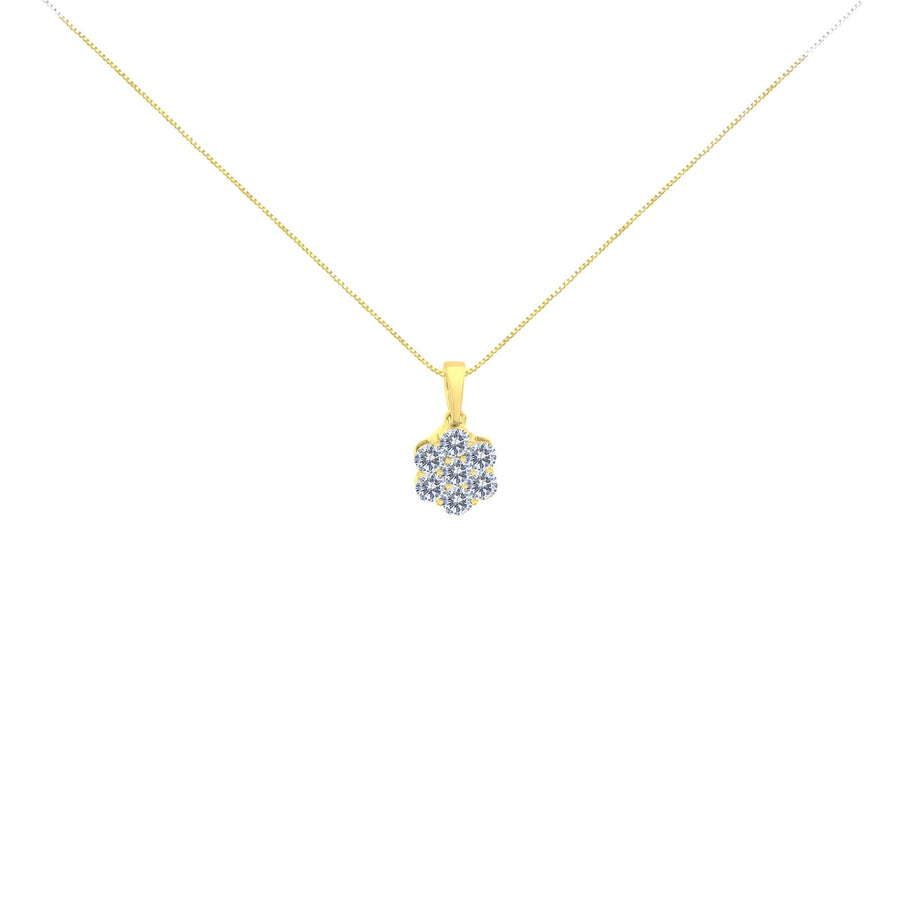14K Yellow Gold 1.00 Cttw Brilliant Round-Cut Diamond 7 Stone Floral Cluster 18