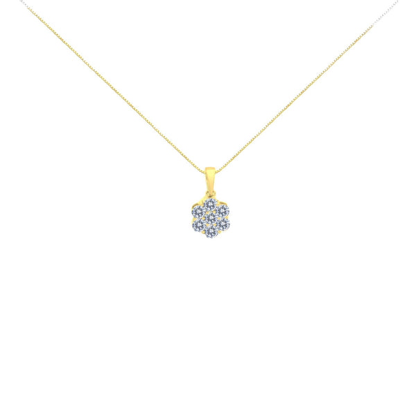 14K Yellow Gold 1.00 Cttw Brilliant Round-Cut Diamond 7 Stone Floral Cluster 18