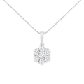 14K white gold necklace with 7 round diamond stones in a flower cluster