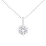 14K white gold necklace with 7 round diamond stones in a flower cluster thumbnail 1