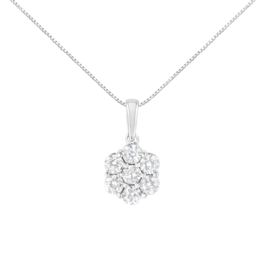 14K White Gold 2.00 Cttw Brilliant Round-Cut Diamond 7 Stone Flower Cluster 18" Pendant Necklace (H-I Color, SI2-I1 Clarity)-0