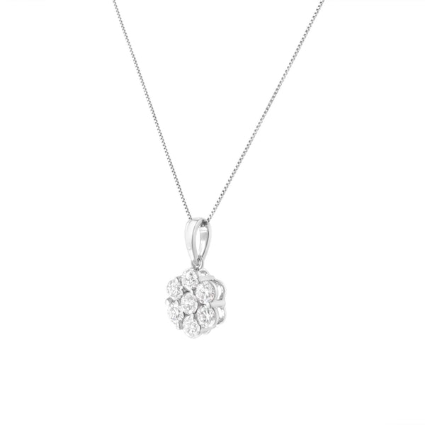 14K White Gold 2.00 Cttw Brilliant Round-Cut Diamond 7 Stone Flower Cluster 18