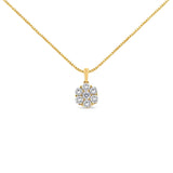 14K yellow gold necklace with 7 round diamond stones in flower cluster thumbnail 1
