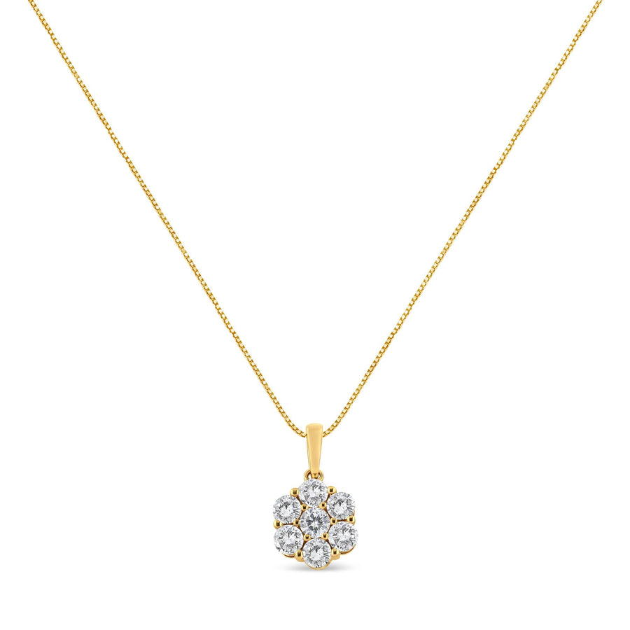 14K Yellow Gold 2.00 Cttw Brilliant Round-Cut Diamond 7 Stone Flower Cluster 18