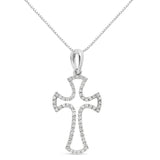 .925 Sterling Silver 1/3 Cttw Diamond Framed Open Cross 18