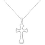 .925 Sterling Silver 1/3 Cttw Diamond Framed Open Cross 18
