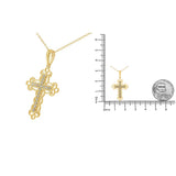 10K Yellow Flashed .925 Sterling Silver 1/4 Cttw Champagne Diamond Filigree Cross Pendant Necklace (K-L Color, I1-I2 Clarity) - 18